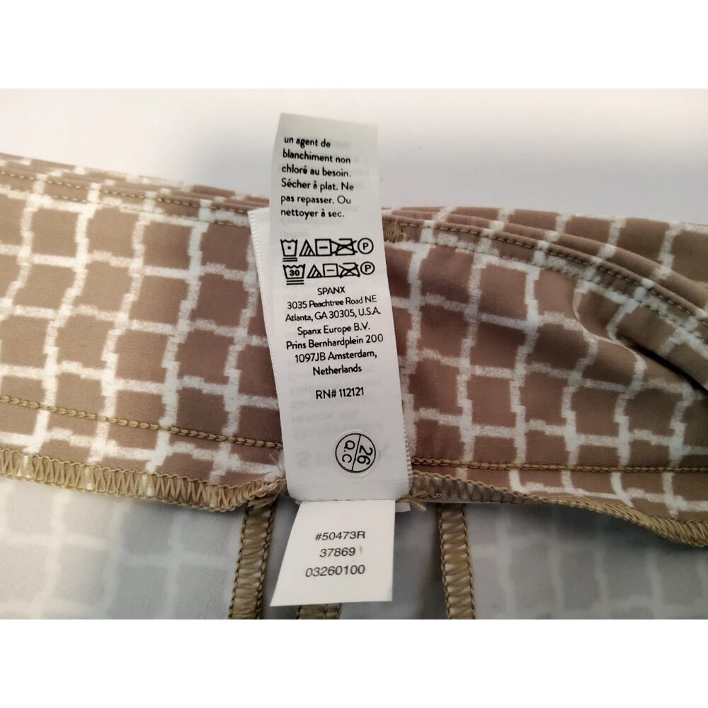 SPANX Tan Check 4" SUNSHINE Pull On 4Way Stretch Pocket SHORTS Womens LARGE NEW - Picture 8 of 8